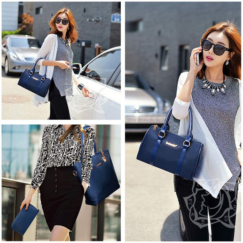 AlwaySky Nylon Women's Shoulder Bag 6 PCS Top-Handle Handbag Tote Purse Wallet Key Case Set (Blue) - Image 5